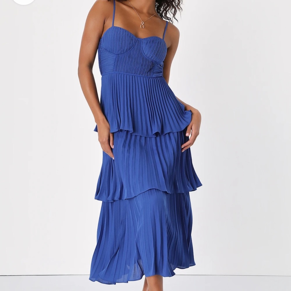 Cascading Crush Cobalt Blue Tiered Bustier Midi Dress💙🦋